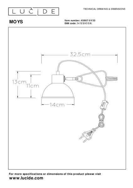 Lucide MOYS - Clamp lamp - 1xE27 - Green - technical